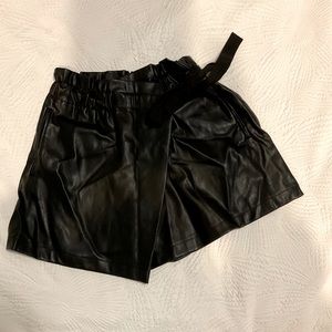 Black Faux Leather Short with front Tie